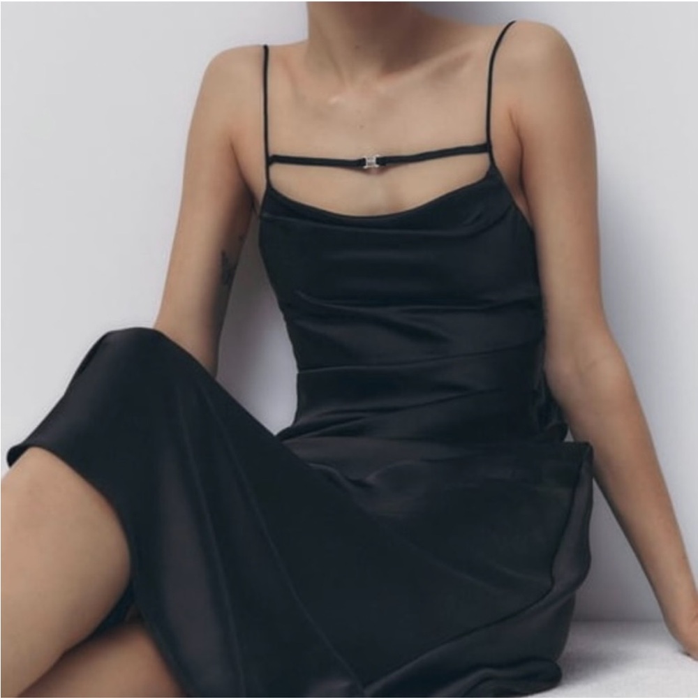 Zara Maci Black Satin Dress